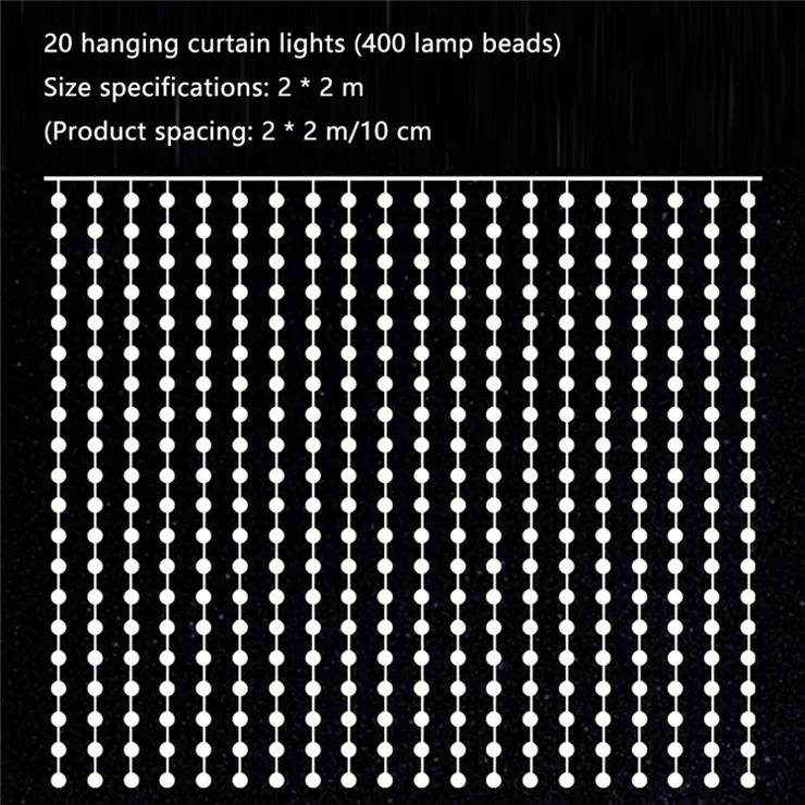 2x2m Smart Home Window String Lamp APP Remote Controlled DIY Programming RGB Color Changing LED Curtain Light - US Plug