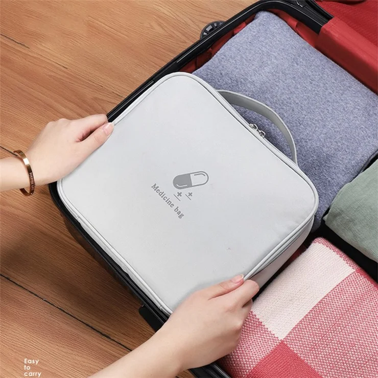 TB-0654 Large Size Travel Emergency Medical Bag Portable Dual Zipper Medicine Storage Handbag - Light Pink