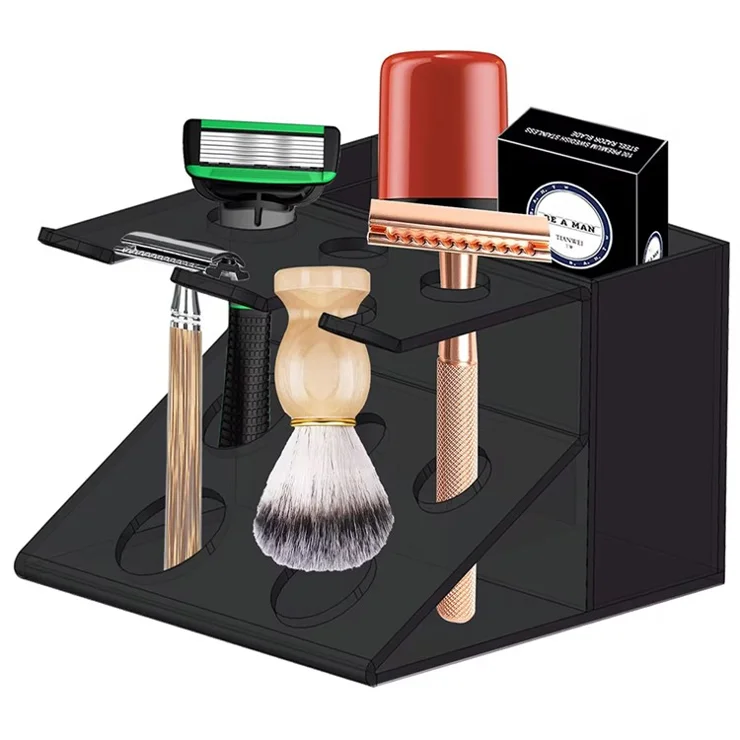 Multi-function Acrylic Shaver Holder Cosmetics Organizer Countertop Storage Box - Black