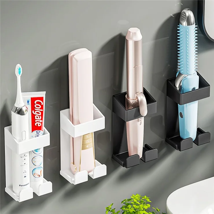 Wall Mount Curling Iron Holder 304 Stainless Steel Hair Curler Organizer Stand Hairdressing Rack for Bathroom Home - White