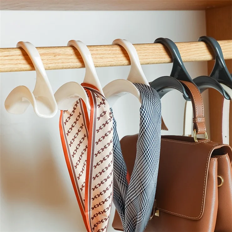 10Pcs Arched PP Hooks Wardrobe Organizer Handbag Scarf Hat Storage Hanger - Grey