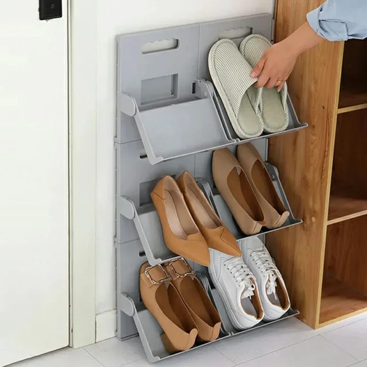 Vertical Shoe Rack No Drill Foldable Shoes Organizer for Entryway