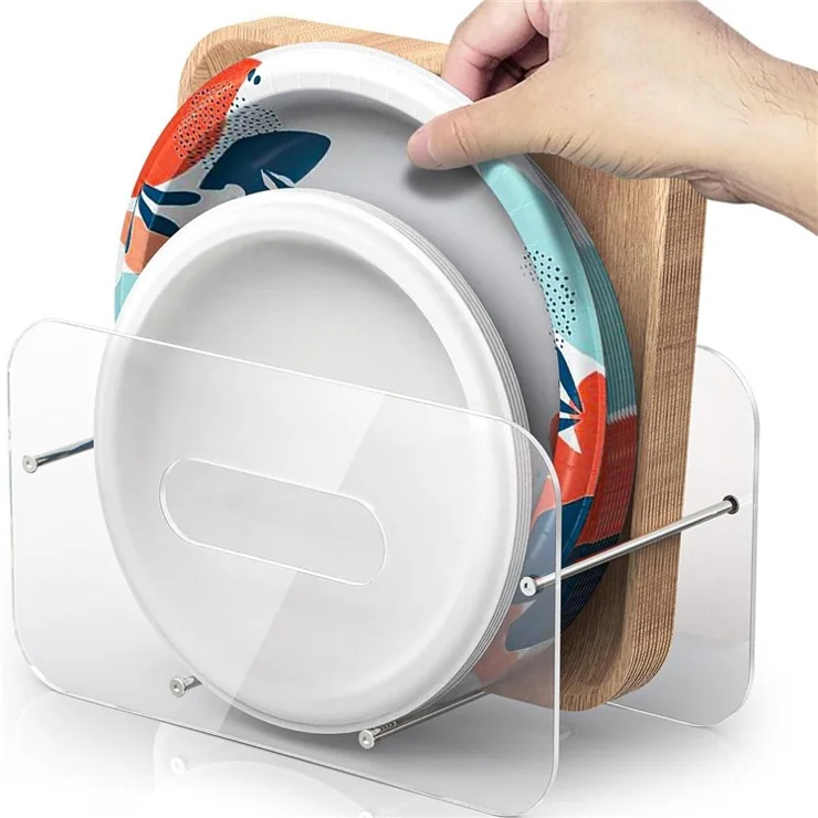 Acrylic Paper Plate Holder For Round / Square 7-12 Inch Plates Desktop Cabinet Shelf Organizer Storage Rack