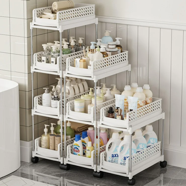 Foldable 3-Tier Rolling Slim Storage Cart Expandable Kitchen Spice