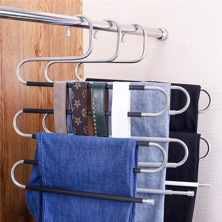 4Pcs S Shaped Pant Hangers Non-Slip Space-saving Stainless Steel Clothes Hanger Wardrobe Organizer for Pants Scarf Tie Towel - Purple