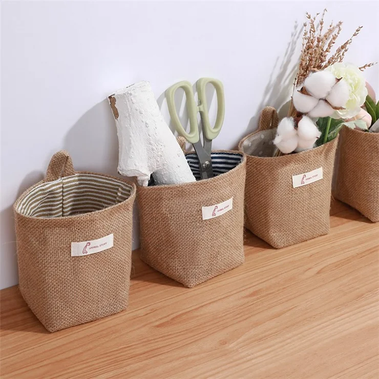 Cotton Linen Washable Storage Bag Kitchen Desktop Hanging Organizer Container - Dark Blue / Dot