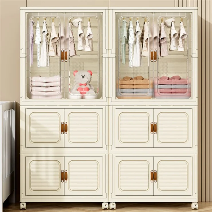 9010-1+1 Foldable Wardrobe + Storage Box with Wheels for Kids Toy Clothes