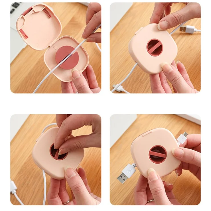 JJTZ ABS Charging Cable Case Round Wired Earphone Storage Box Mini Organizer Holder - Pink