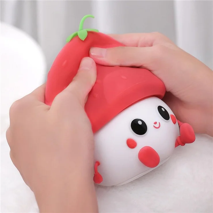 Strawberry Night Light USB Rechargeable Nursery Lamp 2 Brightness Dimmable Squishy Night Light for Bedroom - Pink