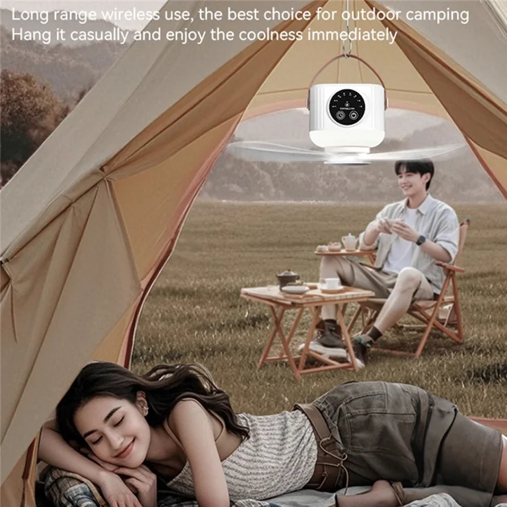 D01 Outdoor Portable Ceiling Fan Remote Control 3 Gears Hanging Camping Light with 7200mAh Battery and Tripod - White