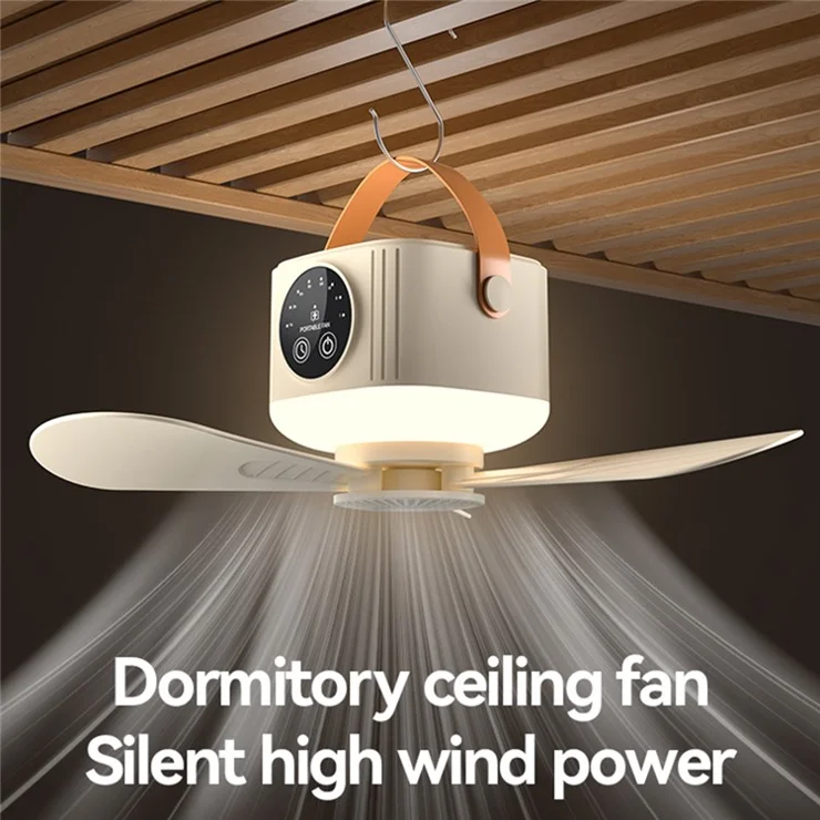 D01 Outdoor Portable Ceiling Fan Remote Control 3 Gears Hanging Camping Light with 7200mAh Battery and Tripod - White
