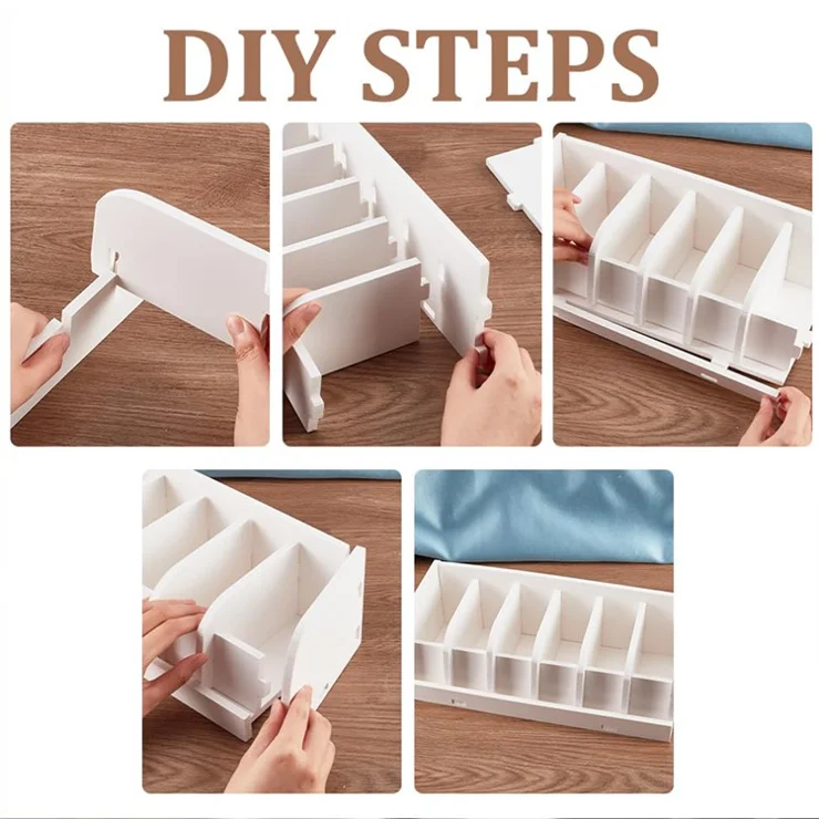 Belt Organizer Bamboo Storage Box Multi Compartment Wardrobe Waist Belt Accessory Holder - White