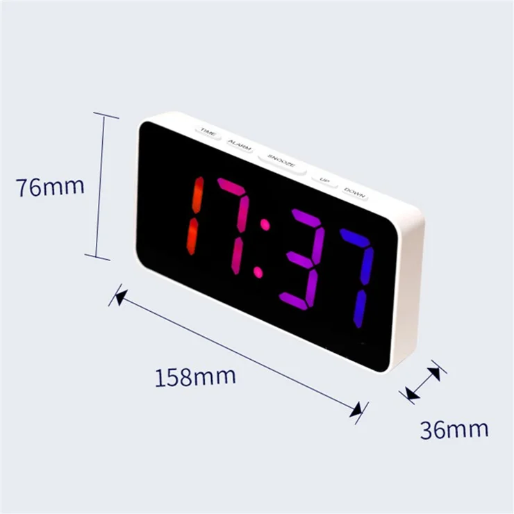 YC-9100RGB 11 RGB Modes LED Digital Alarm Clock with Color Changing Mirror Display for Students / Home - White