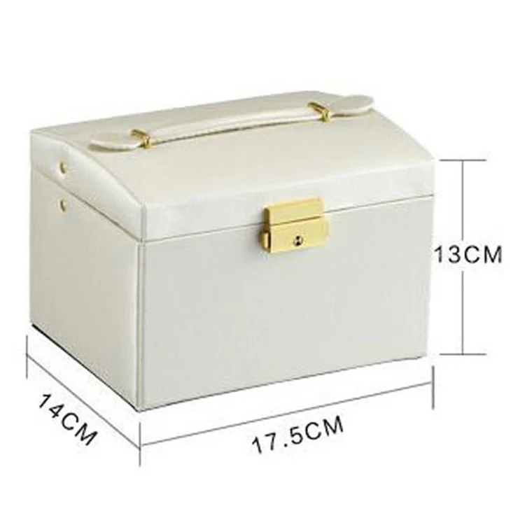 sp01111 Jewelry Box Organizer Three-layer PU Leather Earring Rings Storage Display Case with Mirror and Key - Crocodile Texture / Beige
