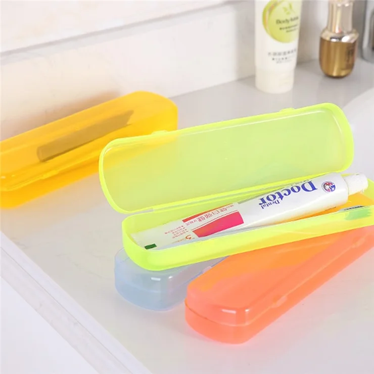 Travel Portable Toothbrush Toothpaste Storage Box Transparent Plastic Empty Protective Case - Pink