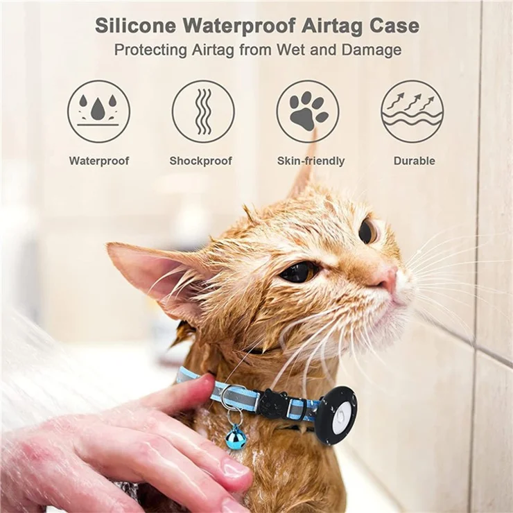 Silicone Case for AirTag Reflective Pet Collar GPS Tracker Cover with Bell and Fish Shape Pendant - Purple