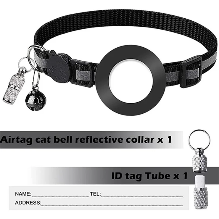 For AirTag Reflective Nylon Pet Collar with GPS Tracker Silicone Case and Anti-loss Pendant - Purple