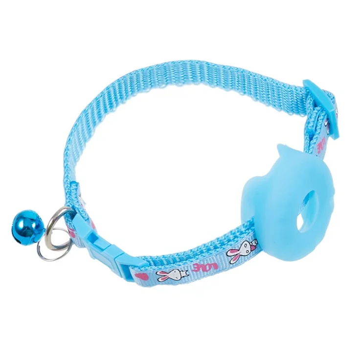 Silicone Case for AirTag Tracker Adjustable Pet Collar Anti-lost Cat Collar with Bell - Luminous Blue