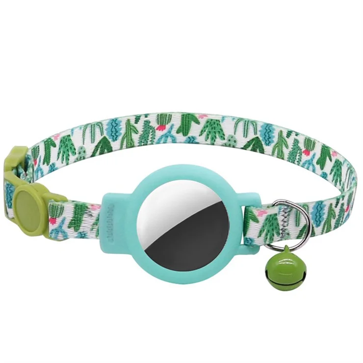 Adjustable Nylon Pet Collar with Silicone Case for AirTag GPS Tracker Cover with Bell Pendant ST - Green Jungle