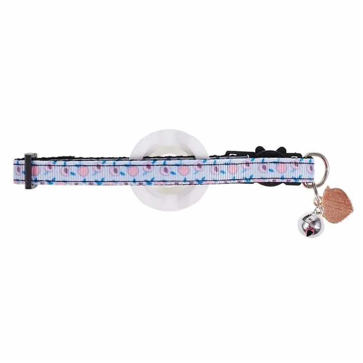 For AirTag Locator Silicone Case Fruit Pattern GPS Tracker Adjustable Pet Dog Cat Collar with Bell - Peach