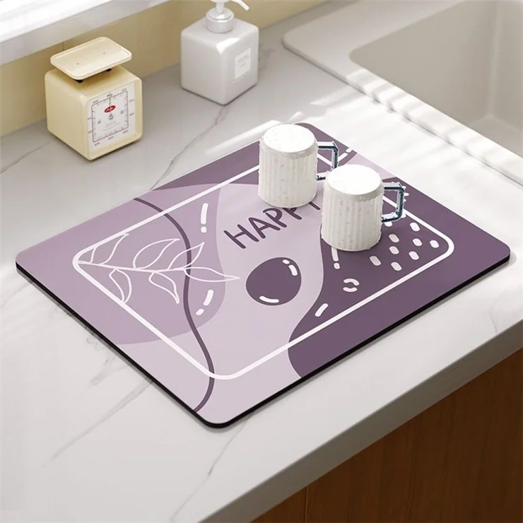 40*50cm Super Absorbent Diatomite Dish Drying Mat Tableware Draining Pad - Happy / Purple