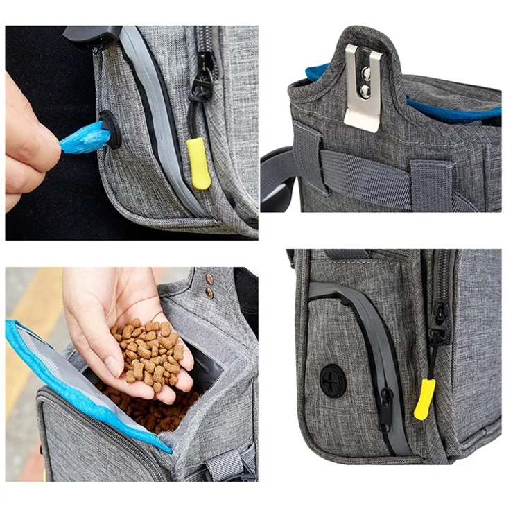 QS-096 Dog Treat Pouch Portable Pet Training Bag Multifunction Shoulder Wasit Bag for Food Snack - Light Grey