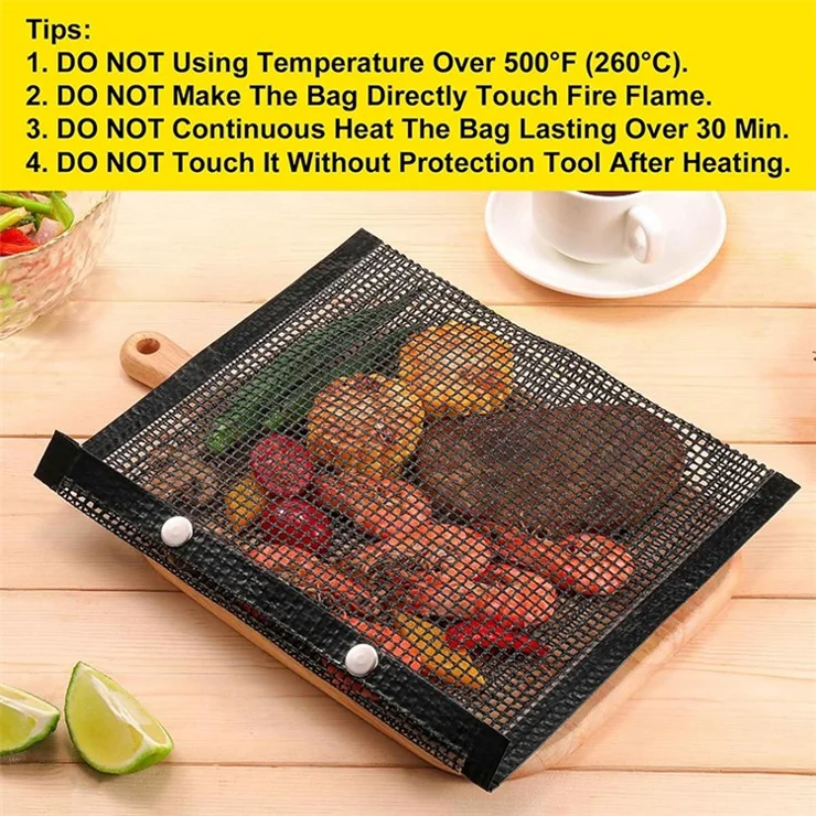 30x24CM Fiberglass Barbecue Grill Bags Mesh Pouch Heat-Resistant BBQ Meat Vegetable Grilling Bag (BPA-Free, No FDA Certified) - Brown