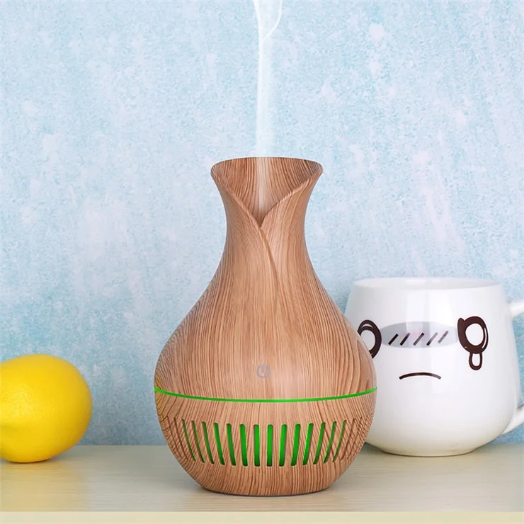 Stripe Hollow Design Vase Colorful Night Light Office Home Aroma Humidifier 130ml - Brown/EU Plug