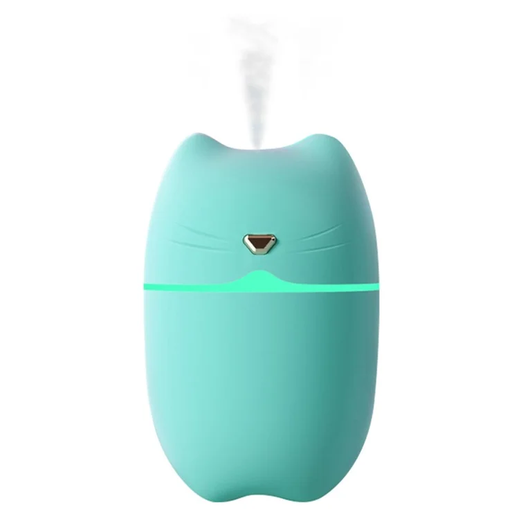 A6 260ml Mini Air Humidifier USB Cute Cat Silent Atomizer Soft Light Air Purifier Portable Cool Mist Maker Fog Sprayer with Colorful Night Light - Green