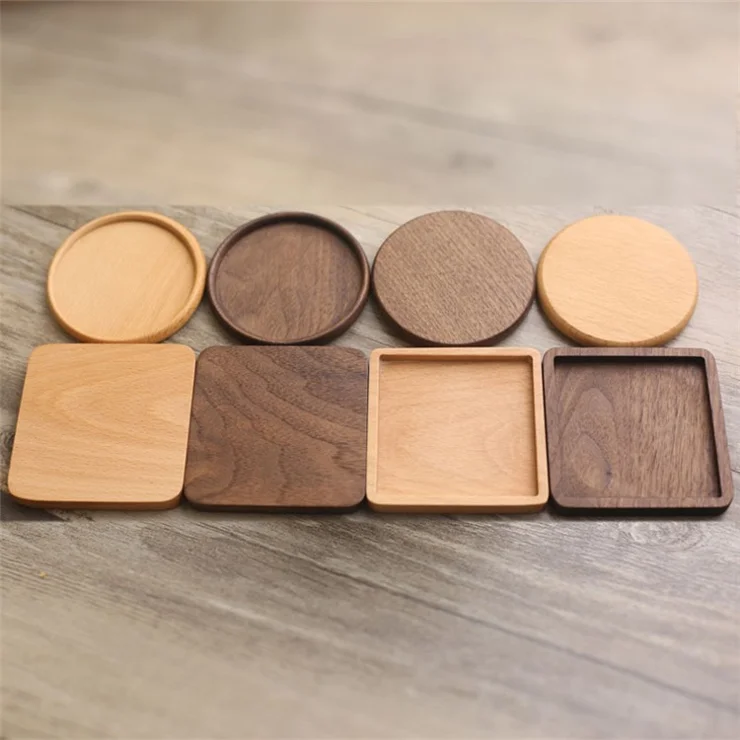 8.8cm Beech Wood Thicken Coaster Kitchen Heat Resistant Cup Mat Pad Dining Table Decor - Square