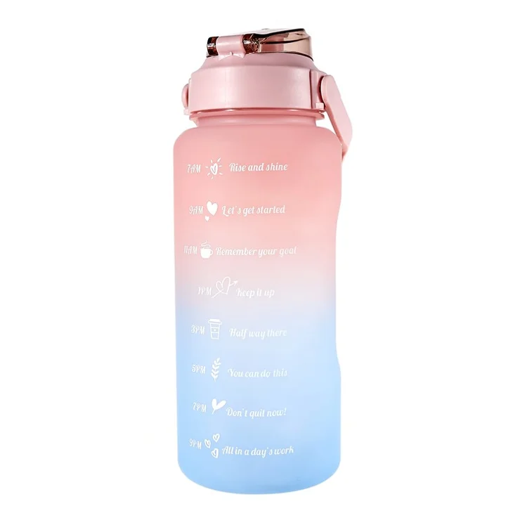 2L Portable Outdoor Travel Sports Water Bottle Fitness Straw Cup with Time Marker (BPA Free, No FDA Certificate) - Gradient Pink