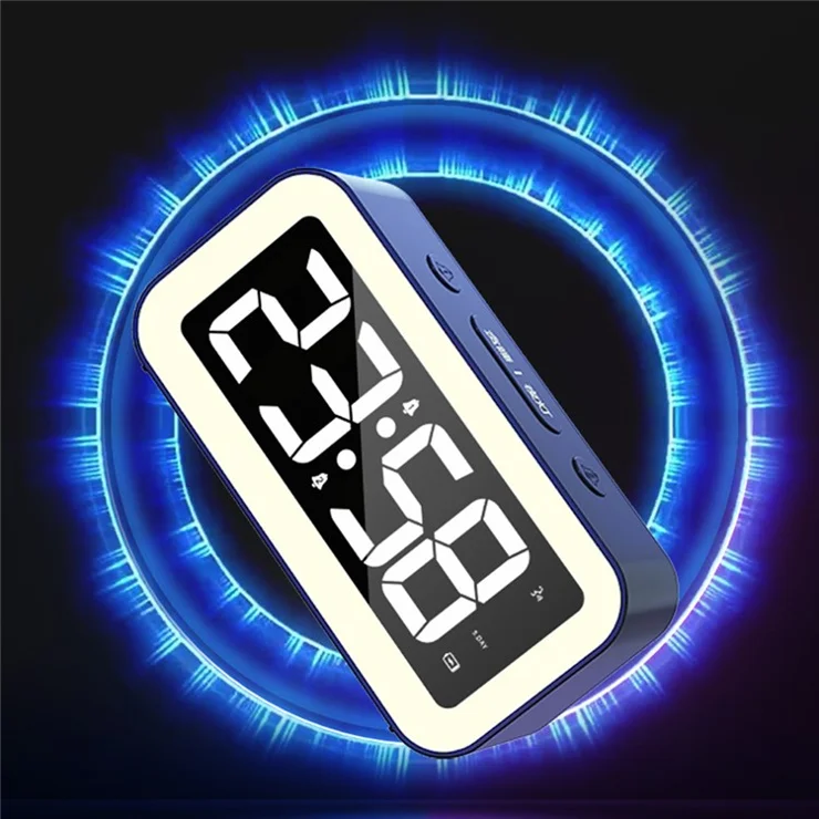 FY302 Digital Alarm Clock Voice Control Time Display LED Light Makeup Mirror for Office Home - Black