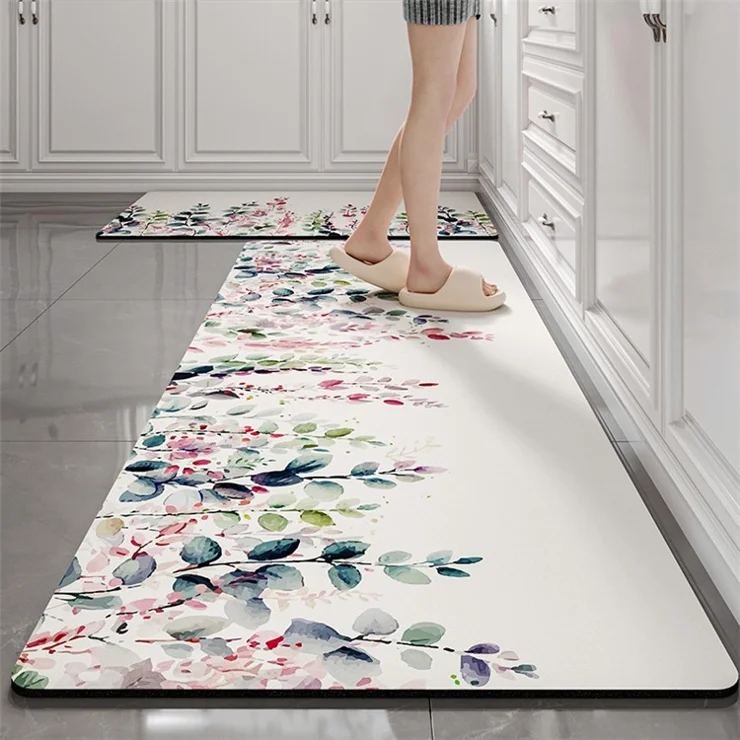 45x150cm Fashion Leaves / Flowers Pattern Bath Carpet Water-Absorbent Diatomud Floor Mat - Style B