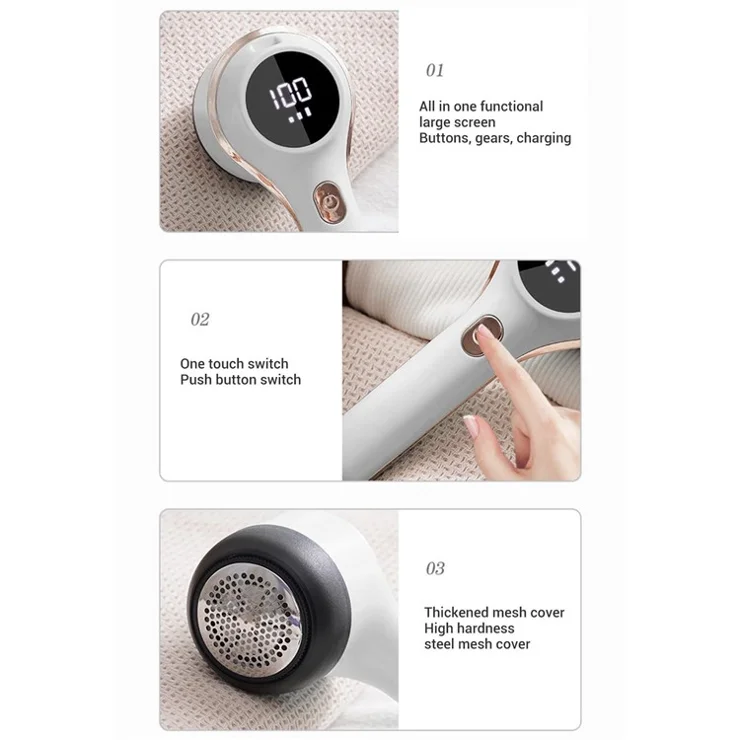 Type-C 400mAh Rechargeable Digital Display Hair Ball Trimmer Shaver Hair Remover - White