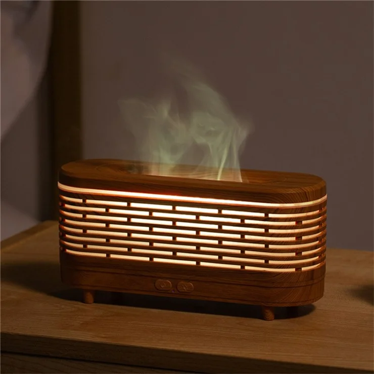 Y1701 Flame Design Mini Aroma Diffuser Humidifier Desktop Colorful Atmosphere Light for Home - Light Wood Grain