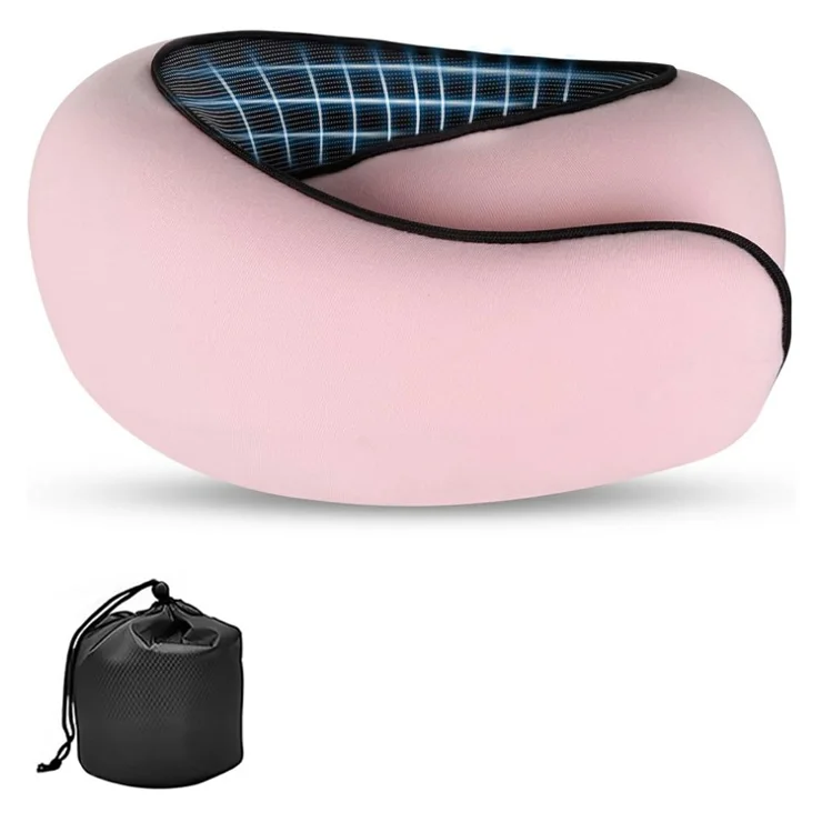 Memory Foam Snail Travel Pillow Portable U-Shaped Airplane Office Nap Neck Support Pillow - Pink