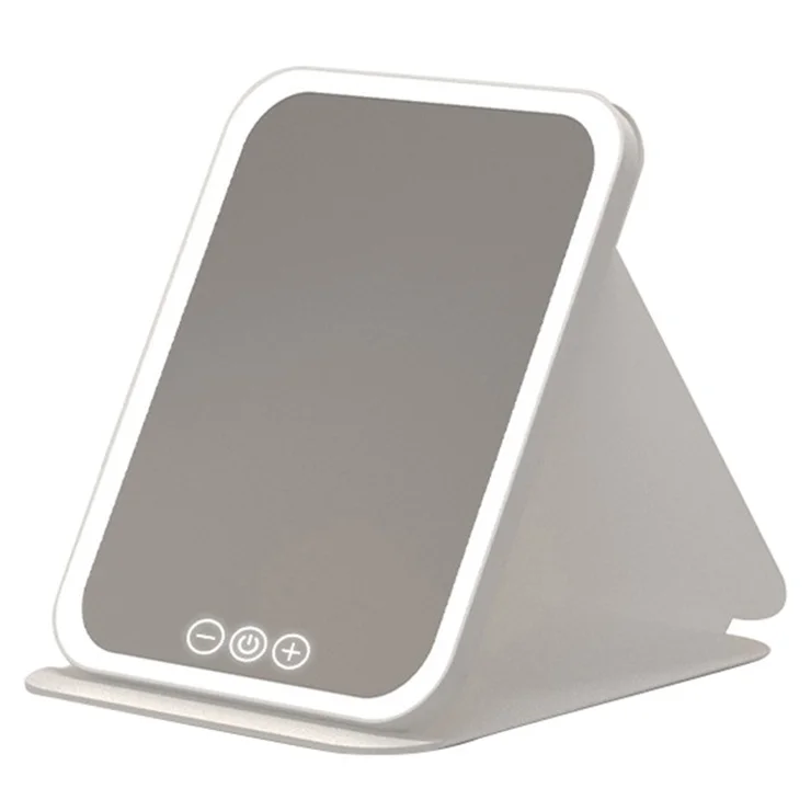 806 Touch Control 3 Colors Dimmable Foldable LED Vanity Mirror Rechargeable Travel Makeup Mirror, Size S - White