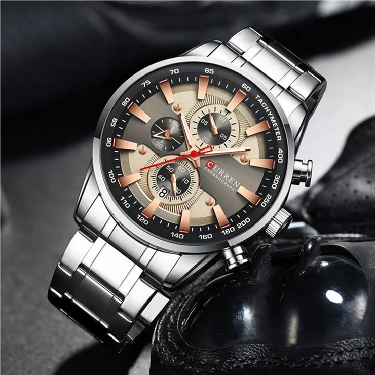 CURREN 8351 Stainless Steel Band Men Watch Waterproof Calendar Business Quartz Wristwatch - Silver Strap / Silver Case / Grey Dial