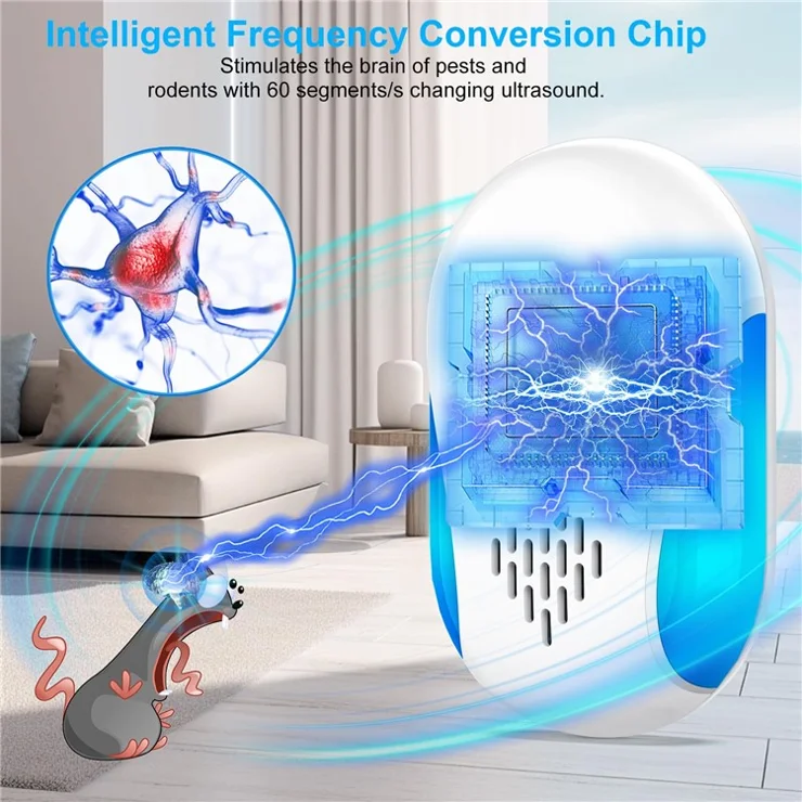311 6Pcs Ultrasonic Pest Repeller Dual Mode Blue and Purple Light Household Mouse Repellent - UK Plug