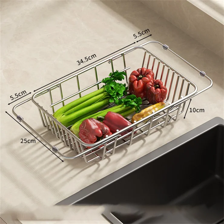Kitchen Sink Drainer Basket Stainless Steel Adjustable