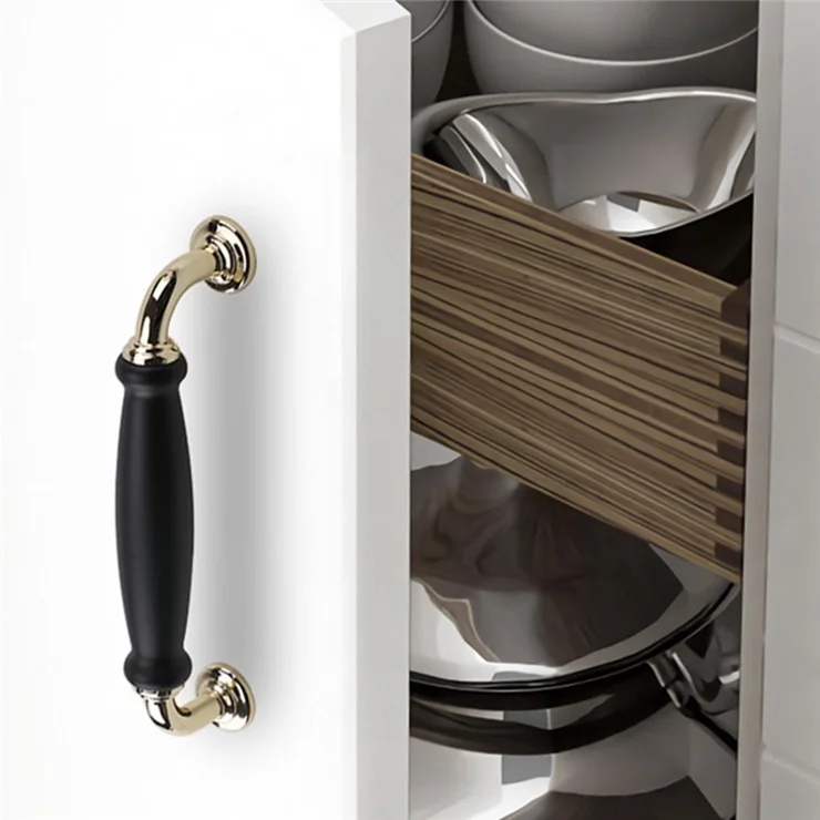 Metal Cabinet Pulls Handles with 22mm Screw, 128 Hole Distance, Aluminum Alloy Wardrobe Drawer Pulls - Gold / Black