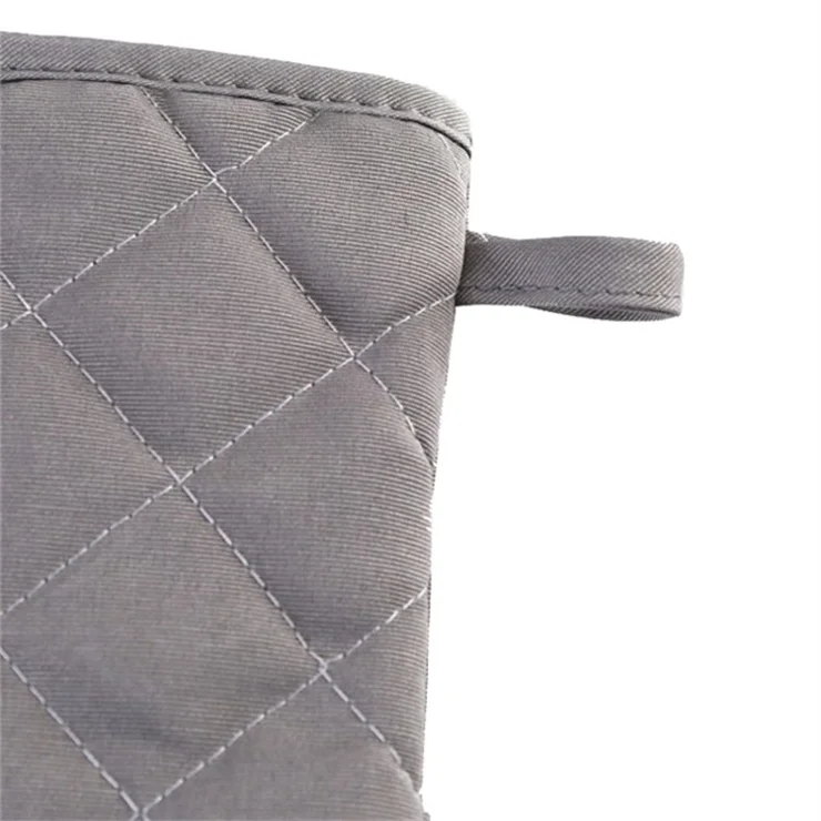 1 Pair Rhombus Texture Cotton Gloves Baking High-Temperature Resistant Thickened Microwave Oven Gloves Kitchen Tools - Black
