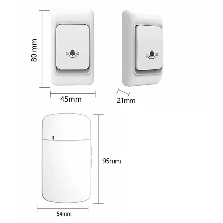 WHM07 Wireless Doorbell Set Receiver + Transmitter Electronic Remote Door Bell, US Plug - Black