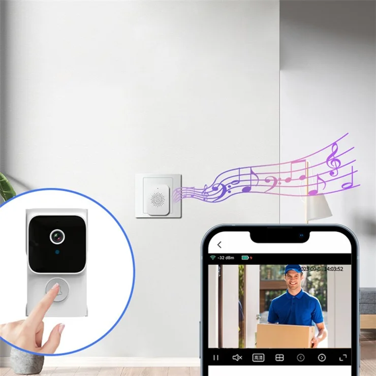 Y8 Smart Video Doorbell with Remote Voice Chat Tuya APP HD Night Vision Infrared Camera - Black