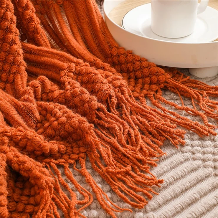 JB012 130x172cm Sofa Throw Blanket Tassels Design Shawl Blanket - Caramel