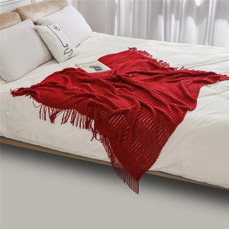 JB012 130x172cm Sofa Throw Blanket Tassels Design Shawl Blanket - Lake Blue