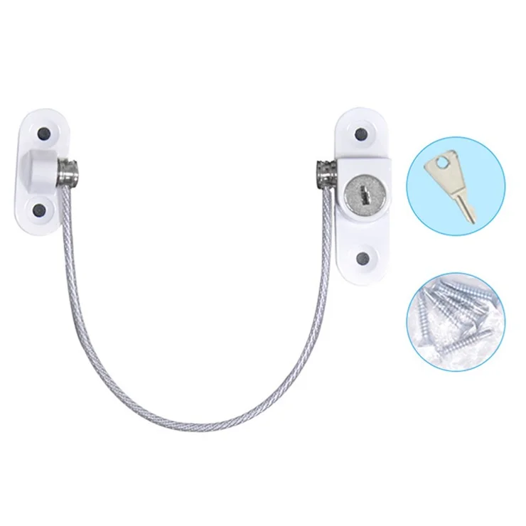 FQ5 Zinc Alloy + Steel Wire Window Cabinet Door Kids Safety Lock with Keys - White