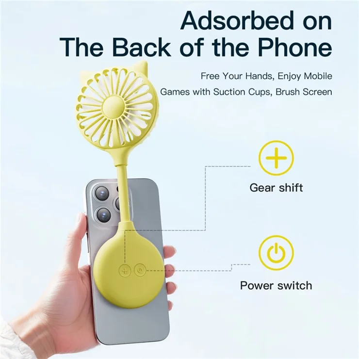 Cat Ear Design Foldable USB Fan Air Circulator Summer Cooler with Suction Cups - Yellow
