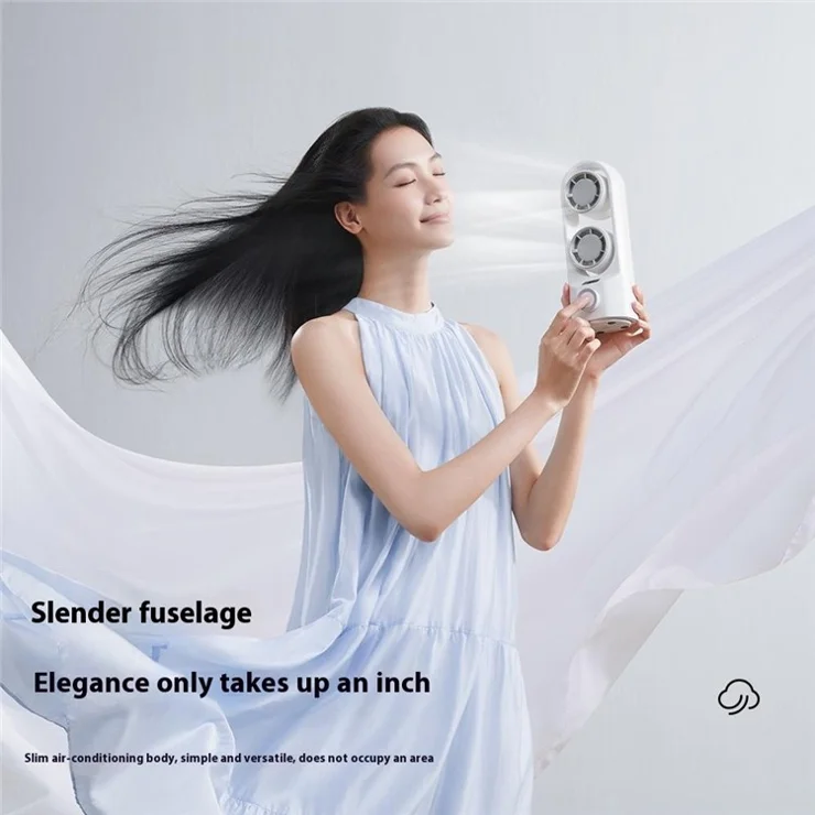 F84 Summer Cooling Fan 100-Gear Adjustable Desktop Dual Turbo Fan Head Cooler - White+Grey