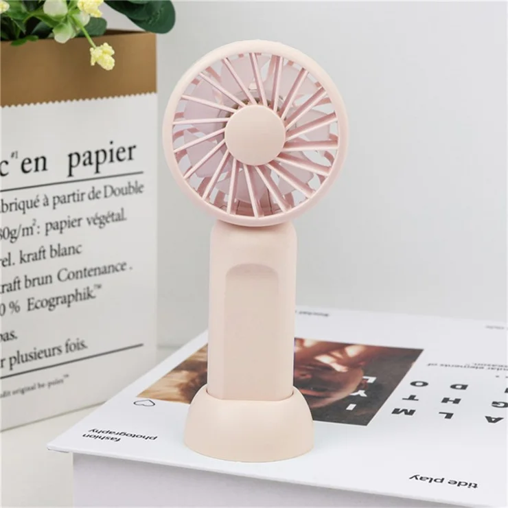 Portable Handheld Fan 3 Speeds Adjustable Low Noise Mini Desk Fan with Detachable Base - Pink